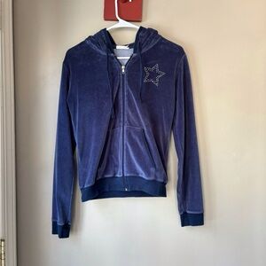 Tart Y2K Blue Velour Rhinestone Star Full Zip Hoodie M